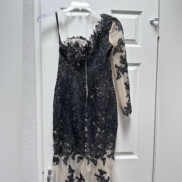 Black Lace and Nude Tulle Gown - Picture 6 of 7